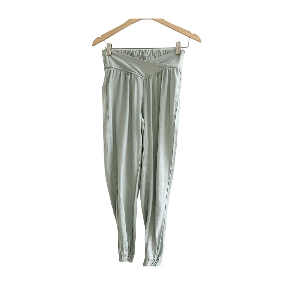 Banjara Linen Blend Jogger Style Pants Crossover Front Sage Green Size Small
